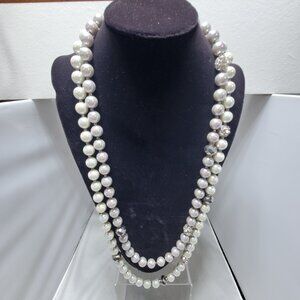 ALI KHAN glass pearl rhinestone 2 single strand necklace with gift box